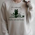 Life With Book Reading Cats And Coffee Ironic Kitty Raglan Sleeve Sweatshirt Heather Forest