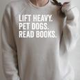 Lift Heavy Pet Dogs Read Books Gym Workout Weight Lifter Raglan Sleeve Sweatshirt Heather Forest