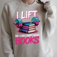I Lift So I Can Carry More Books Reader Gym Book Lover Raglan Sleeve Sweatshirt Heather Forest