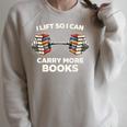 Lift So I Can Carry More Books Readers Retro Books Barbell Raglan Sleeve Sweatshirt Heather Forest