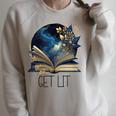 Lets Get Lit Book ShirtGet Lost In a Book SignFloral Book Raglan Sleeve Sweatshirt Heather Forest