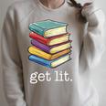 Get Lit Reading Book Raglan Sleeve Sweatshirt Heather Forest