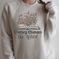 Literacy Changes The World Floral Book Reading Cute Raglan Sleeve Sweatshirt Heather Forest