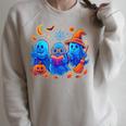 Little Ghost Coffee Tee Spooky Season Ghost Reading Book Raglan Sleeve Sweatshirt Heather Forest