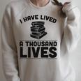 I Have Lived A Thousand Lives Trendy Book Reading Literary Raglan Sleeve Sweatshirt Heather Forest