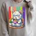 Llamen Cute Kawaii Llama Eating Ramen And Reading Books Raglan Sleeve Sweatshirt Heather Forest