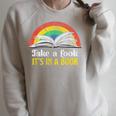 Take A Look It's A Book Retro Rainbow Raglan Sleeve Sweatshirt Heather Forest