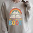 Take A Look It's In A Book Retro Reading Advocate Distressed Raglan Sleeve Sweatshirt Heather Forest