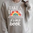 Take A Look Its In A Book Retro Reading Bookworm Librarian Raglan Sleeve Sweatshirt Heather Forest