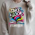 Take A Look Its In A Book Street Art Team Bookworm Librarian Raglan Sleeve Sweatshirt Heather Forest