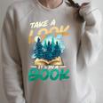 Take A Look It´s In A Book Reading Lover Raglan Sleeve Sweatshirt Heather Forest