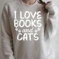 I Love Books And Cats Book Lover Raglan Sleeve Sweatshirt Heather Forest