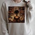 Melanin Afro Women Educated Reading Book History Comfort Colors Crop Top Raglan Sleeve Sweatshirt Heather Forest