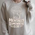 Mentally Somewhere Else Cat Coffee Books Lover Raglan Sleeve Sweatshirt Heather Forest