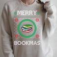 Merry Bookmas Christmas Jumper Avid Reader Ugly Sweater Book Raglan Sleeve Sweatshirt Heather Forest