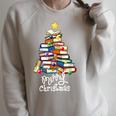 Merry Christmas Tree Love Reading Books Librarian Nerd Raglan Sleeve Sweatshirt Heather Forest