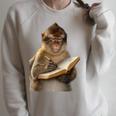 Monkey Reading Book Writing Journal Book Lover Writer Raglan Sleeve Sweatshirt Heather Forest