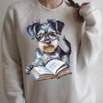 Nerdy Schnauzer Dog Book Lover Glasses Cute Pet For Men Women Kids Raglan Sleeve Sweatshirt Heather Forest