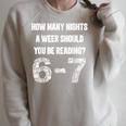 How Many Nights A Week Reading 6-7 67 Teacher Student Books Raglan Sleeve Sweatshirt Heather Forest