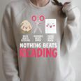 Nothing Beats Reading Rock Paper Scissors Book Lover Library Raglan Sleeve Sweatshirt Heather Forest
