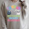 Nothing Beats Reading Rock Paper Scissors Game Book Lover Raglan Sleeve Sweatshirt Heather Forest