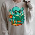 Octopus Reading Book Reading Bookworm Reader Raglan Sleeve Sweatshirt Heather Forest