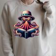 Octopus Reading Book Kraken Bookworm Raglan Sleeve Sweatshirt Heather Forest