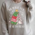 Oh What Fun It Is To Read Book Christmas Tree Premium Tri-Blend Raglan Sleeve Sweatshirt Heather Forest Oh What Fun It Is To Read Book Christmas Tree Premium Tri-Blend Raglan Sleeve Sweatshirt Heather Forest