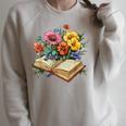 Open Book With Wildflowers Vintage Botanical Reading Raglan Sleeve Sweatshirt Heather Forest