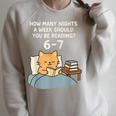 Orange Cat Reading Book 67 Six Seven Meme Raglan Sleeve Sweatshirt Heather Forest