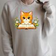 Orange Cat Reading Book Flowers Raglan Sleeve Sweatshirt Heather Forest Orange Cat Reading Book Flowers Raglan Sleeve Sweatshirt Heather Forest