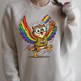 Owl With Pride Flag Book Lover Rainbow Library Raglan Sleeve Sweatshirt Heather Forest