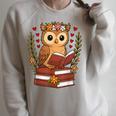 Owl Reading Book Graphic Owl With Book Floral Raglan Sleeve Sweatshirt Heather Forest