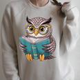 Owl Reading A Book Owls Wearing Glasses Librarian Raglan Sleeve Sweatshirt Heather Forest