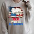 Patriotic Book Reader 4th Of July Bookworm American Flag For Women Kids Men Raglan Sleeve Sweatshirt Heather Forest