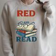 Patriotic Red & Read 4th Of July Book Lover Librarian Raglan Sleeve Sweatshirt Heather Forest