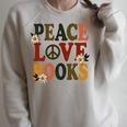 Peace Love Books Librarian Teacher Life Book Library Raglan Sleeve Sweatshirt Heather Forest