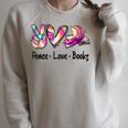 Peace Love Books Librarian Teacher Life Book Library Tie Dye Raglan Sleeve Sweatshirt Heather Forest Peace Love Books Librarian Teacher Life Book Library Tie Dye Raglan Sleeve Sweatshirt Heather Forest