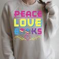 Peace Love Books Library Book Lover Raglan Sleeve Sweatshirt Heather Forest