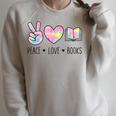 Peace Love Books Pastel Reading Heart Art For Book Lovers Raglan Sleeve Sweatshirt Heather Forest