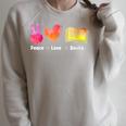 Peace Love Books Reader Librarian Library Book Raglan Sleeve Sweatshirt Heather Forest