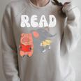 Pig Elephant Reading Cute Book Lover Bookworm Boys Girls Kid Raglan Sleeve Sweatshirt Heather Forest