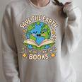 Planet With Books Reader Reading Environmentalist Earth Day Raglan Sleeve Sweatshirt Heather Forest