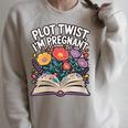 Plot Twist I’m Pregnant Book Lover Announcement Raglan Sleeve Sweatshirt Heather Forest