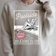 Poolside Reading Club Books Flamingo Swim Pool Inflatable Raglan Sleeve Sweatshirt Heather Forest