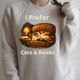 I Prefer Cats & Books – Calico Cat And Book Raglan Sleeve Sweatshirt Heather Forest