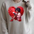 Pretty Girl With Book And Hearts For Valentine's Day Raglan Sleeve Sweatshirt Heather Forest