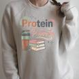 Protein And Proverbs Protein Workout Book Lover Gym Raglan Sleeve Sweatshirt Heather Forest