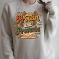 Protein And Proverbs Protein Workout Book Lover Retro Raglan Sleeve Sweatshirt Heather Forest