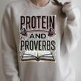 Protein And Proverbs Protein Workout Wisdom Book Lover Gym Raglan Sleeve Sweatshirt Heather Forest